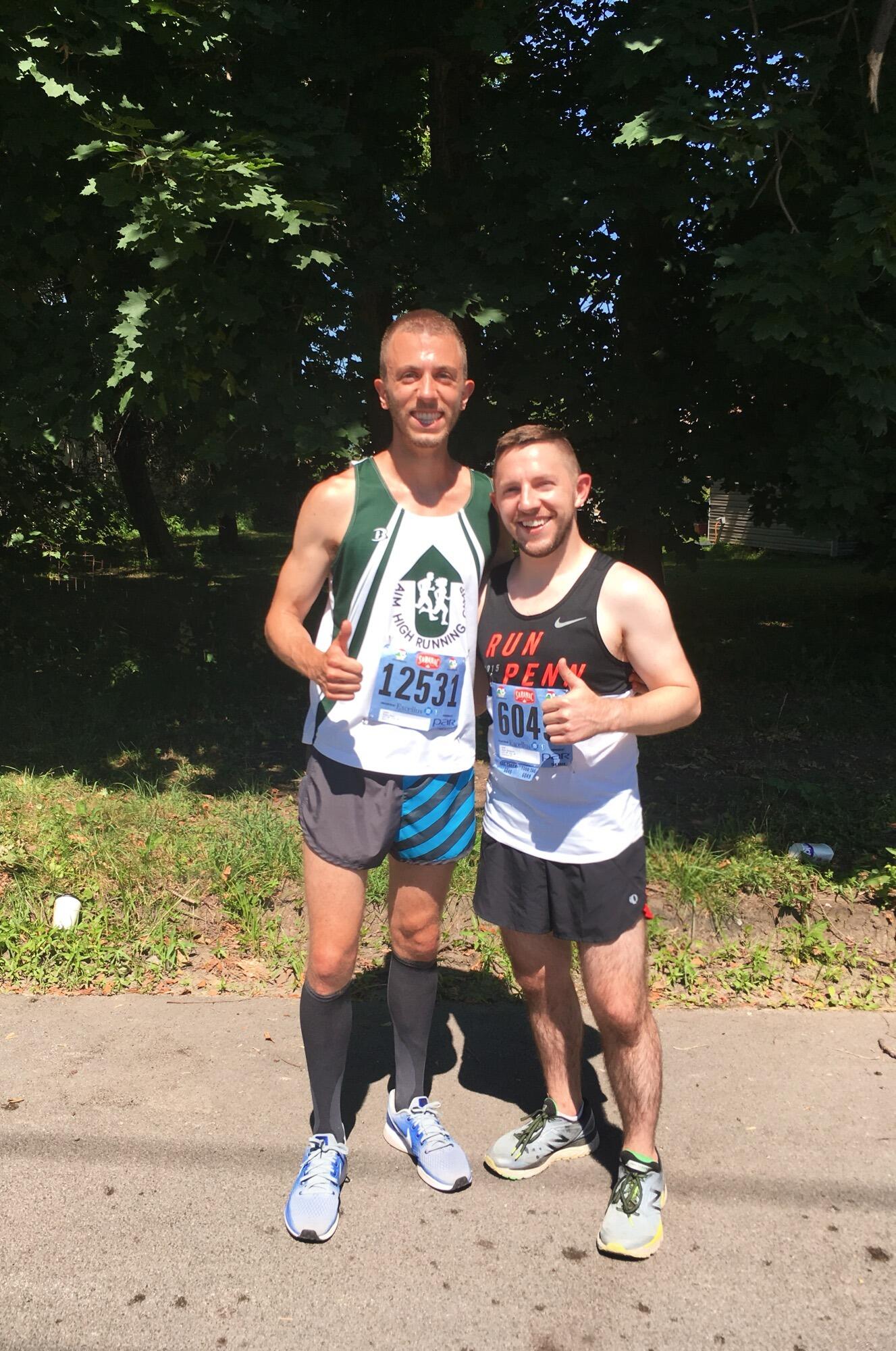 Celebrating after running the famous Utica Boilermaker 15k. This was Ben's first race!