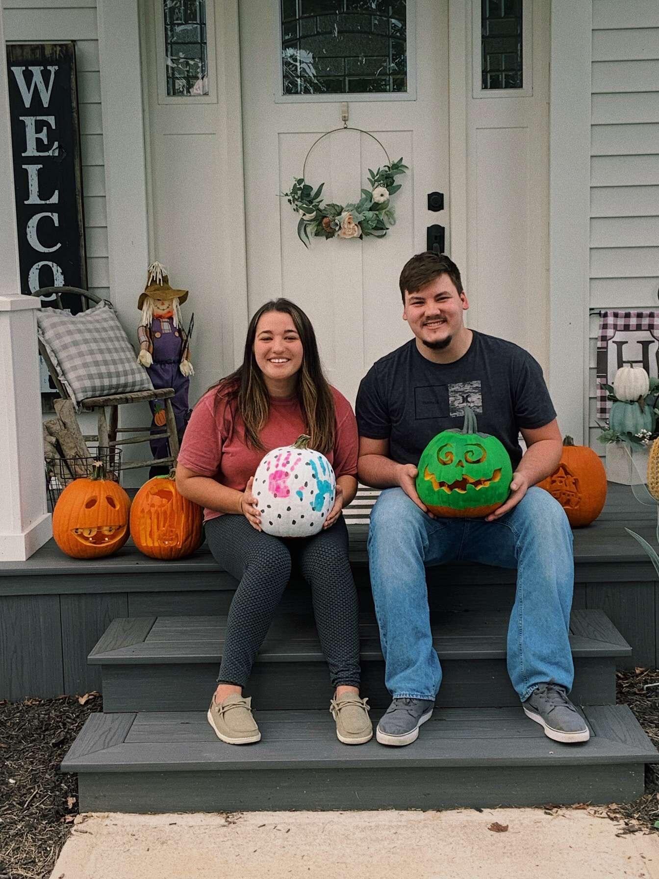 This is Levi and Torey's first picture together as boyfriend and girlfriend. They carved pumpkins and set up a DIY drive-in movie in Torey's backyard. They watched Hocus Pocus, and celebrated all things Halloween.