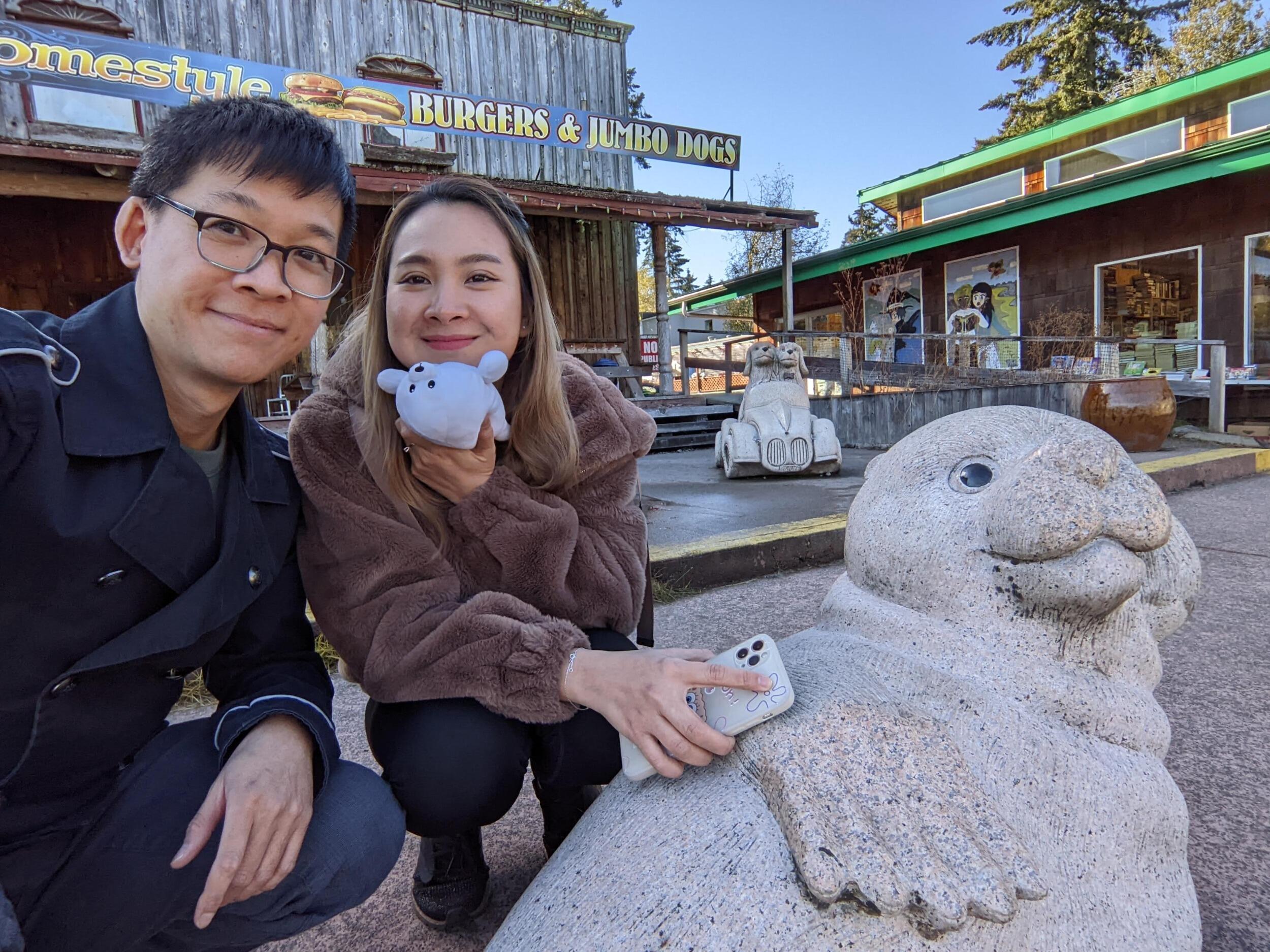 On our drive to Tofino, BC there was a stop to Coombs' Statue Square. This was our first road trip together.
