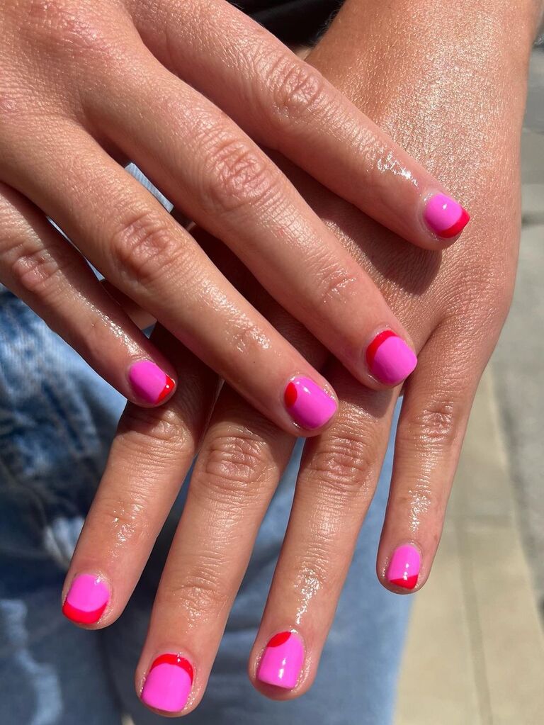retro pink and orange wedding nails