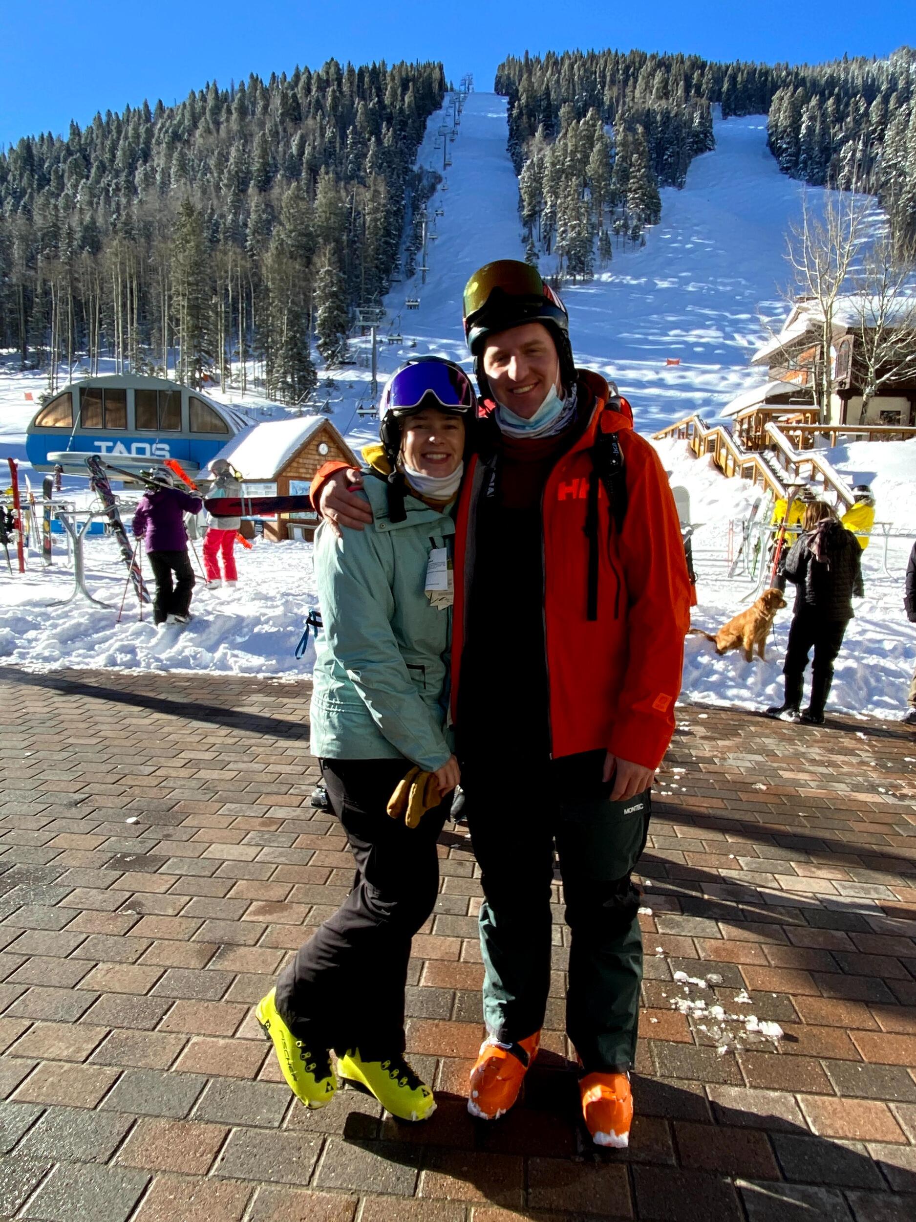 Kyle and Kiana skiing in Taos, New Mexico. This was the first of many birthday ski trips with their friends!