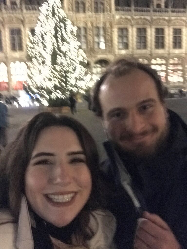 Downtown Christmas Tree @ Gent, Belgium - Following a pizza picnic with friends inside an open-air Music Hall - 6 years Together