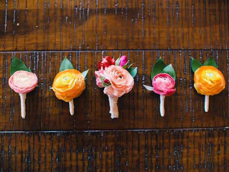 Pink and yellow ranunculus boutonnieres