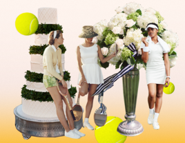 Collage of tennis themed things for weddings