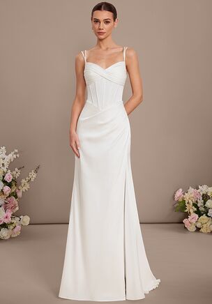 Fall in love with the JJ's House Spica A-line Convertible Matte Satin Wedding Dress! A timeless and elegant design crafted to make your dream wedding a reality. Shine with confidence as you walk down the aisle.