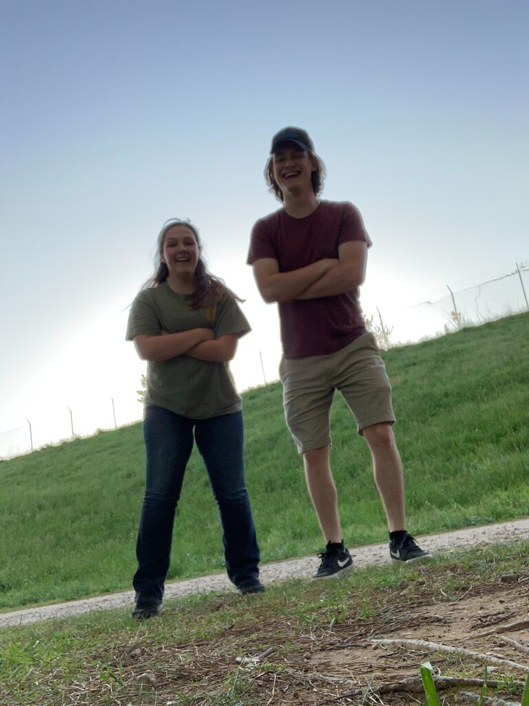 Goofing off while on a walk in the park 