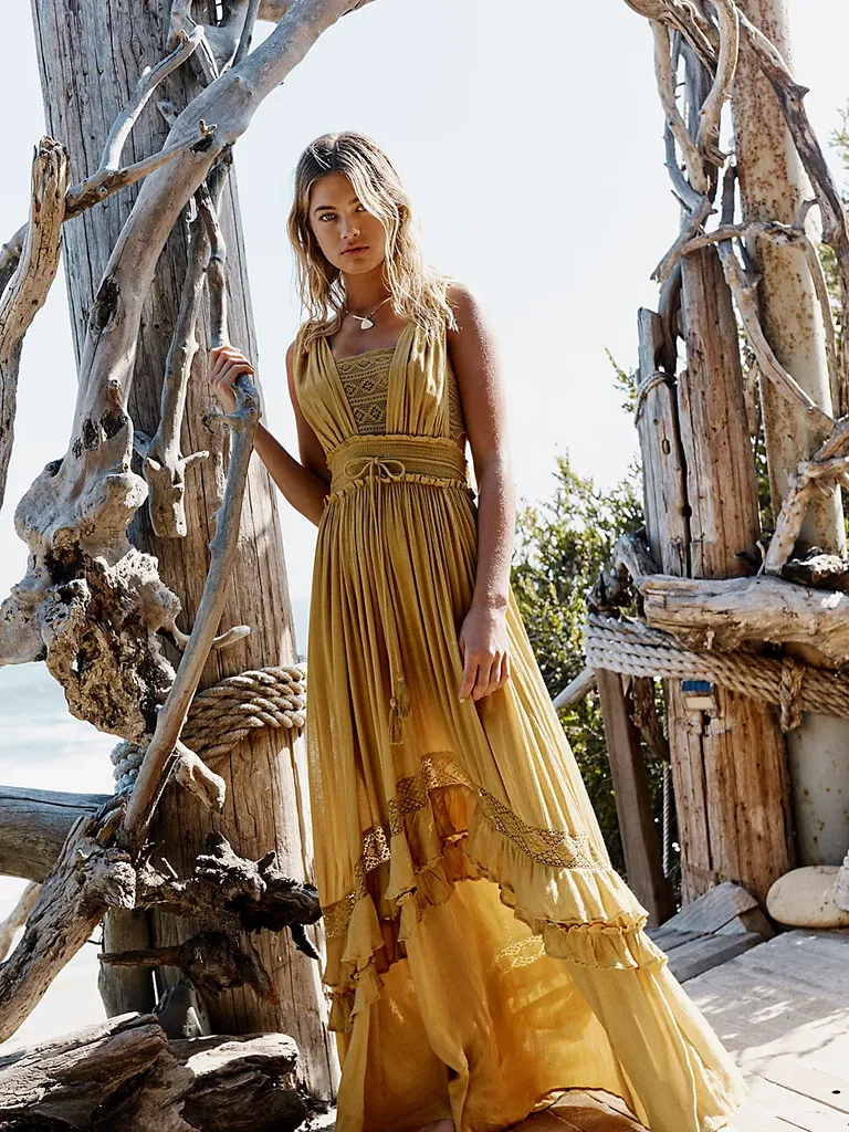 gold boho maxi dress