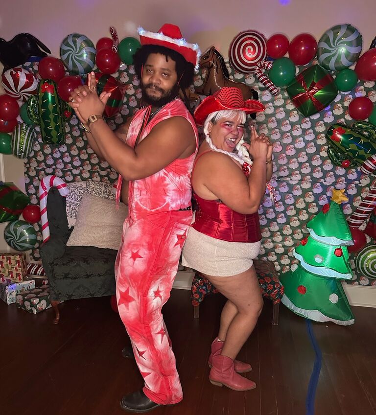 We were back to back like the cover of Lethal Weapon (a Christmas movie) at our engagement party!