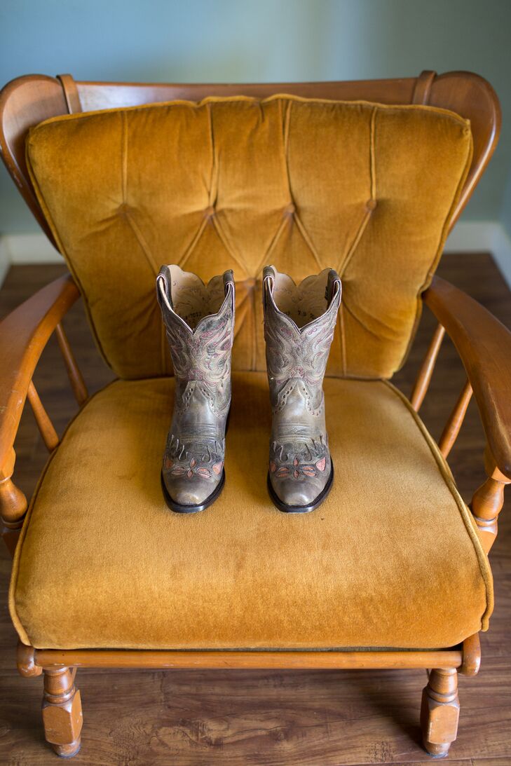 Brown Rustic Cowboy Boots On Chair