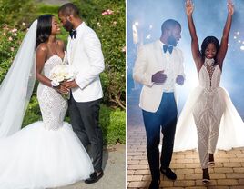 Bride changing into second reception wedding outfit