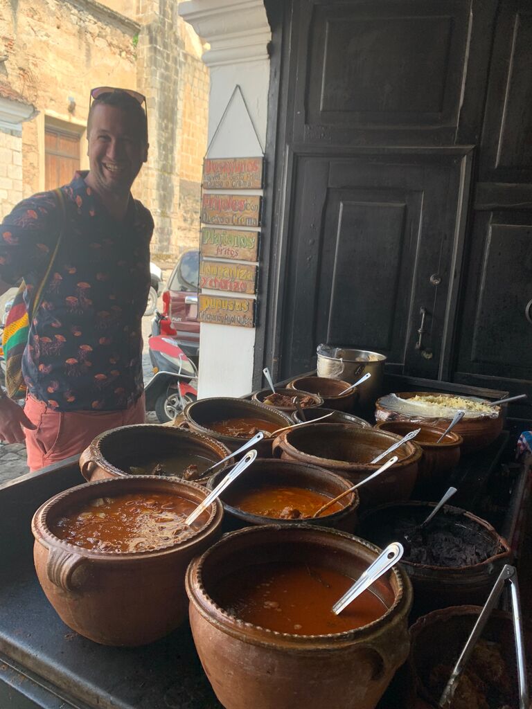 Dinner at "La Casa de los Urquizu" for Matthew's favorite place, where you can choose different types of sopas! Feel free to explore Antigua in during your own time while in this historic city!