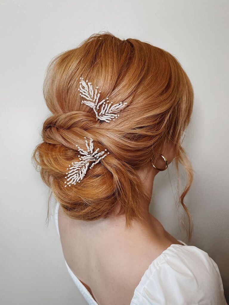Twisted chignon wedding updo for long hair