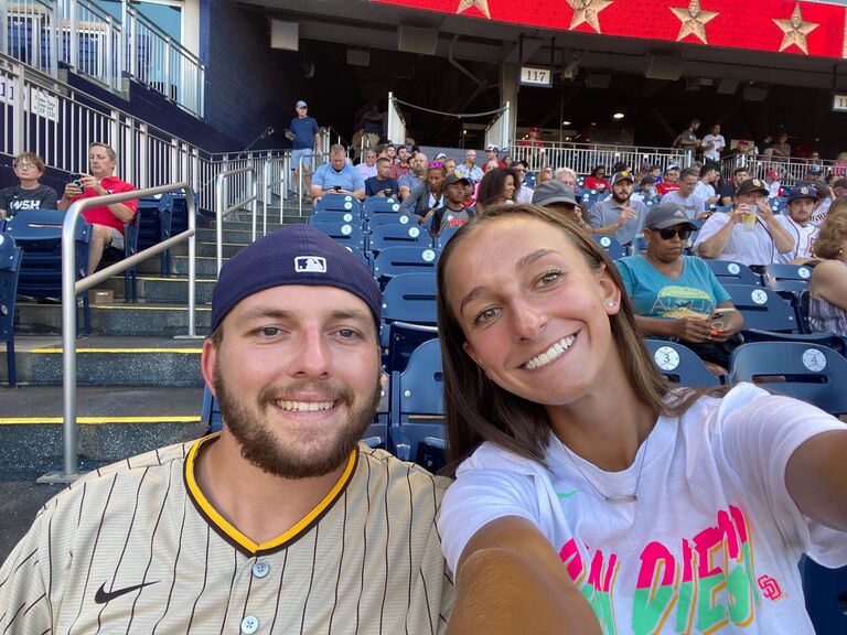 Aaron continues to convert Natalie into a Padres fan.