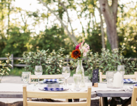 Outdoor dinner table set up at resort in New Jersey