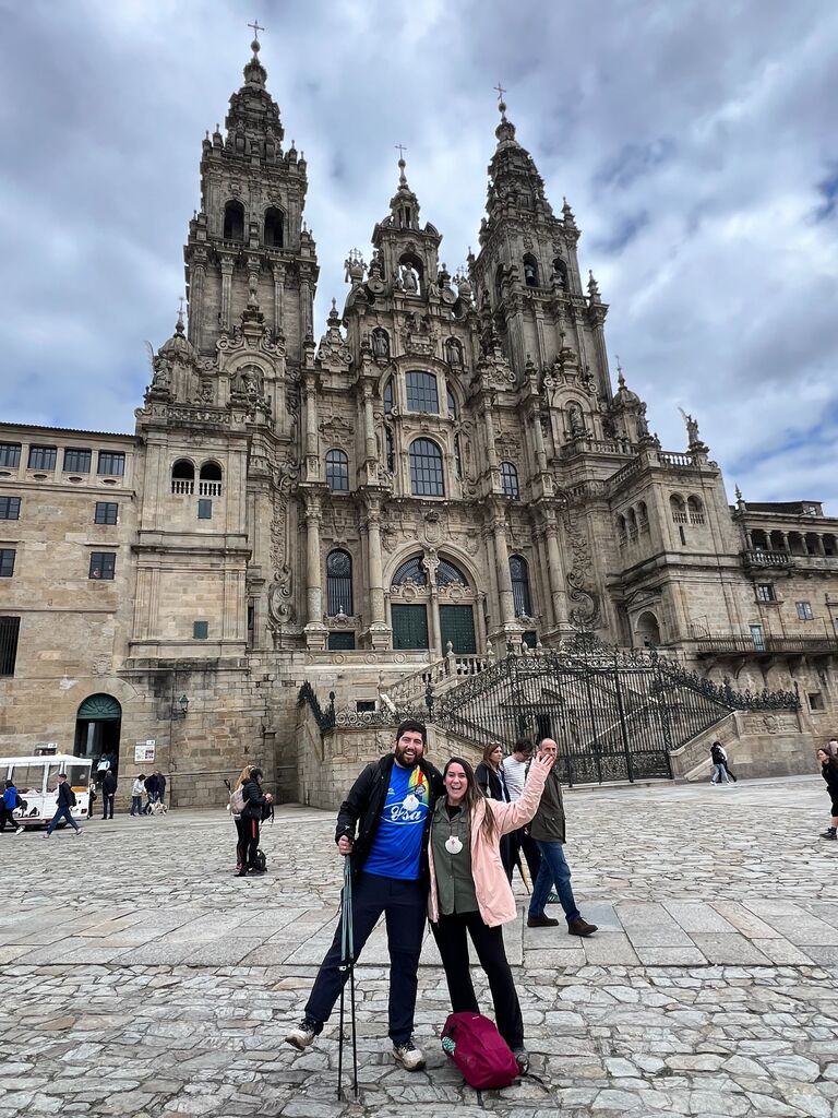 Celebrating in Santiago de Compostela. We completed the Camino de Santiago, a historic pilgrimage through Spain