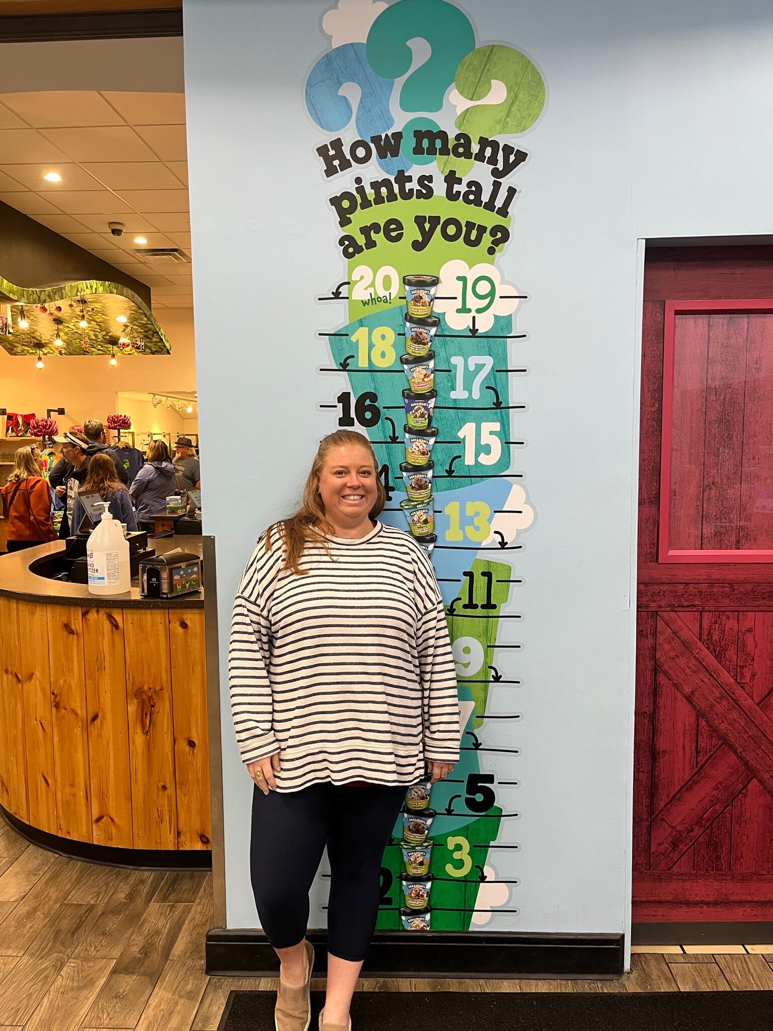 Kim's 15.5 Ben and Jerry's pints tall.