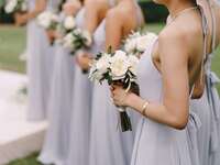 Bridesmaids lined up during wedding ceremony