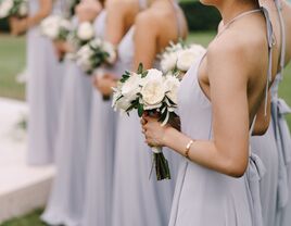 Bridesmaids lined up during wedding ceremony