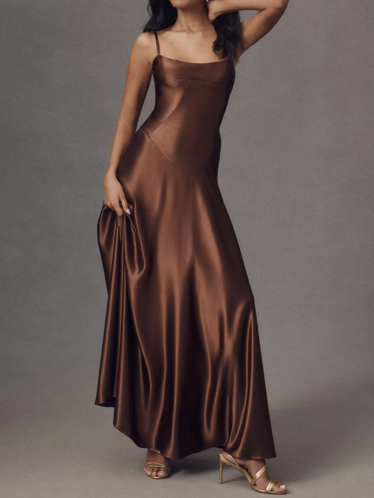 Mare Mare brown corset maxi wedding guest dress