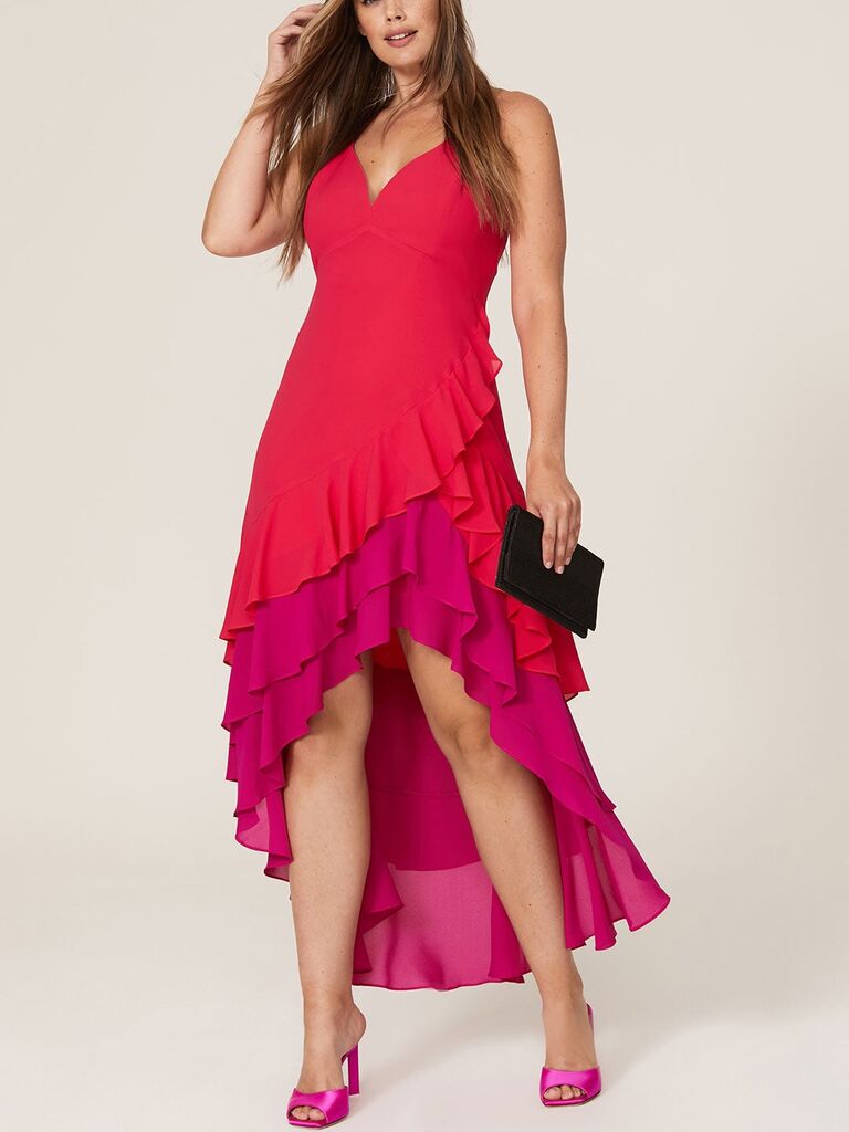 One33 Social colorblock ruffle midi plus size wedding guest dress