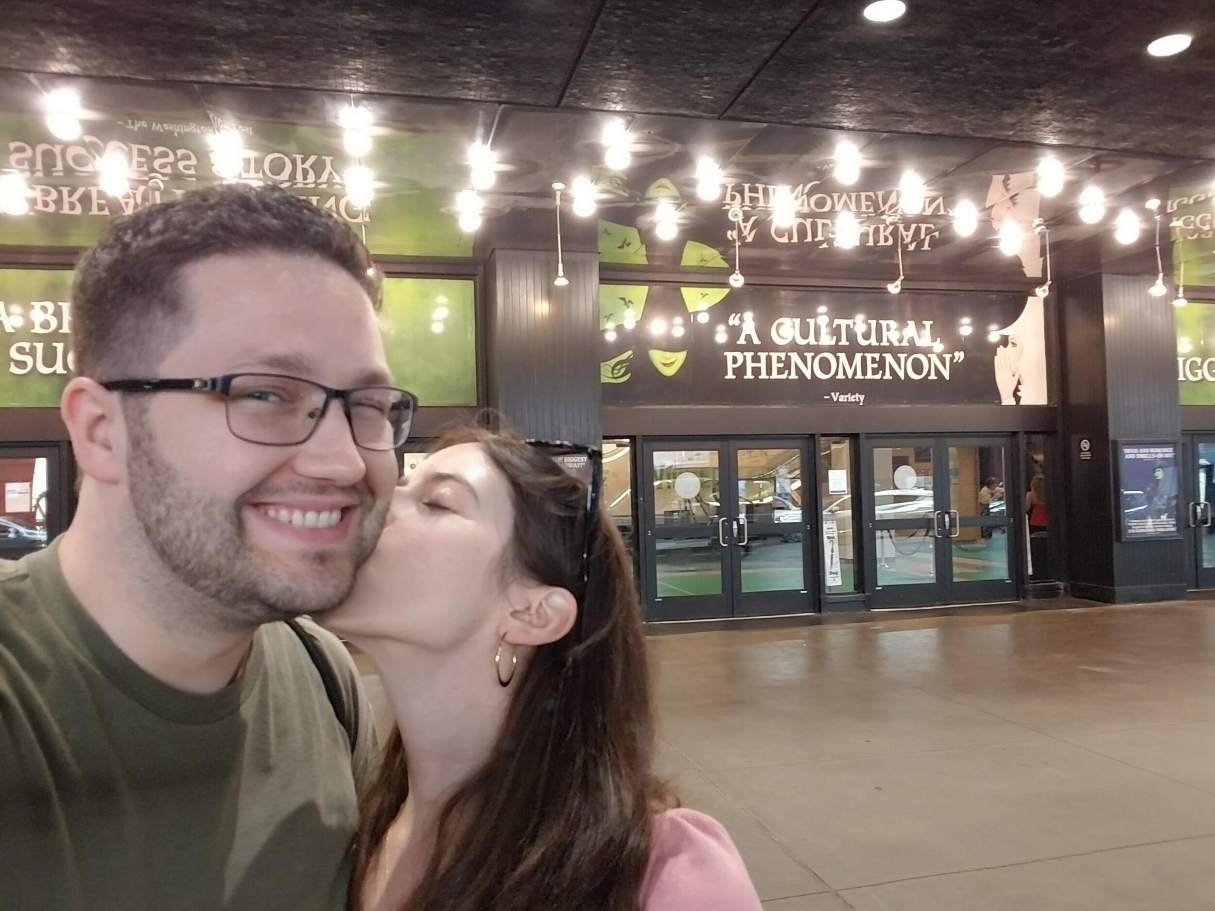 Katie: We spent our third anniversary in NYC, where I finally got to check Wicked off of my Broadway bucket list. Please note, the pink and green outfits were unplanned.