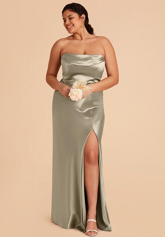 slim fit dress slacks Twist Back Satin Bridesmaid Dress - Moss Green main image 0
