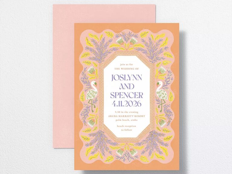 Stephanie & David's Tropical Bamboo Scroll Wedding Invitation