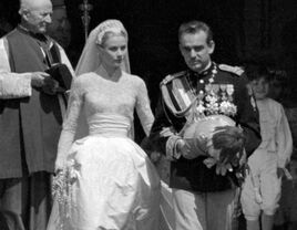 Princess Grace Kelly and Prince Rainier III of Monaco on their wedding day.