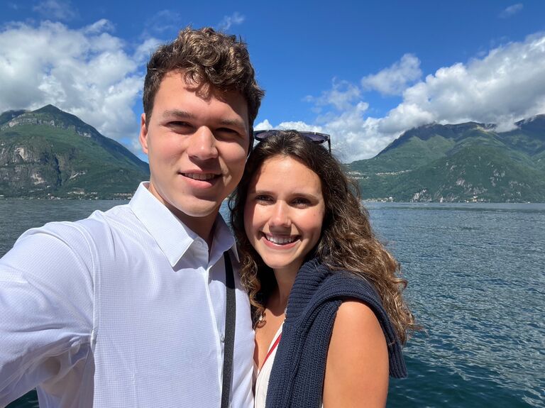 Justin proposed to Carrie on a paddle boat out on Lake Como in Italy during a backpack-around-Europe trip with the Kruegers