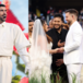 Couple exchanging vows during Bad Bunny's super bowl performance