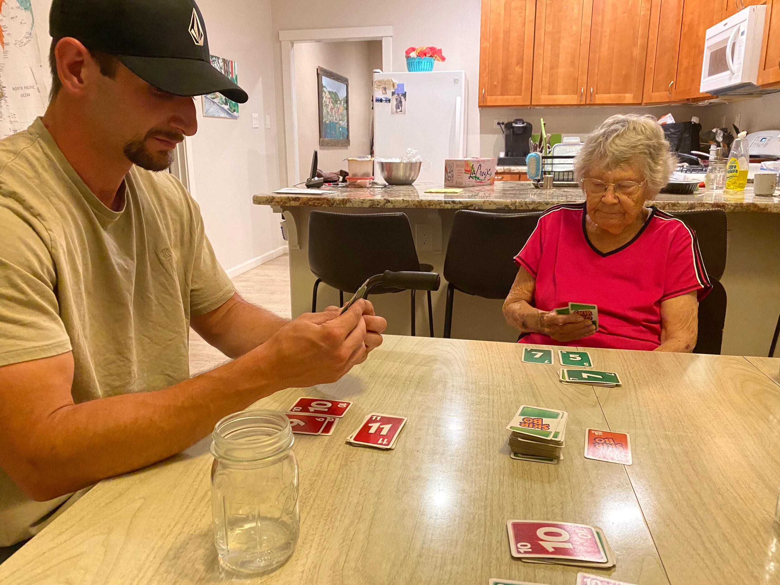 Thean learns how to play Skipbo, earns Grandma's respect.