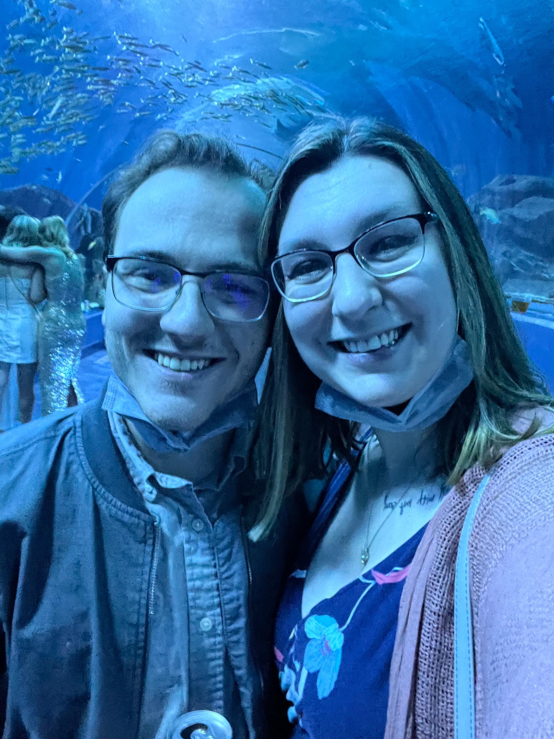 In the shark tunnel at the Georgia Aquarium!