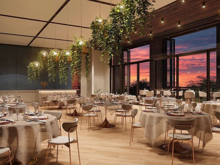 Romantic dining hall with a gorgeous view of the sunset
