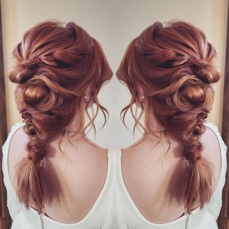 Voluminous Fishtail braided bridesmaid hairstyle