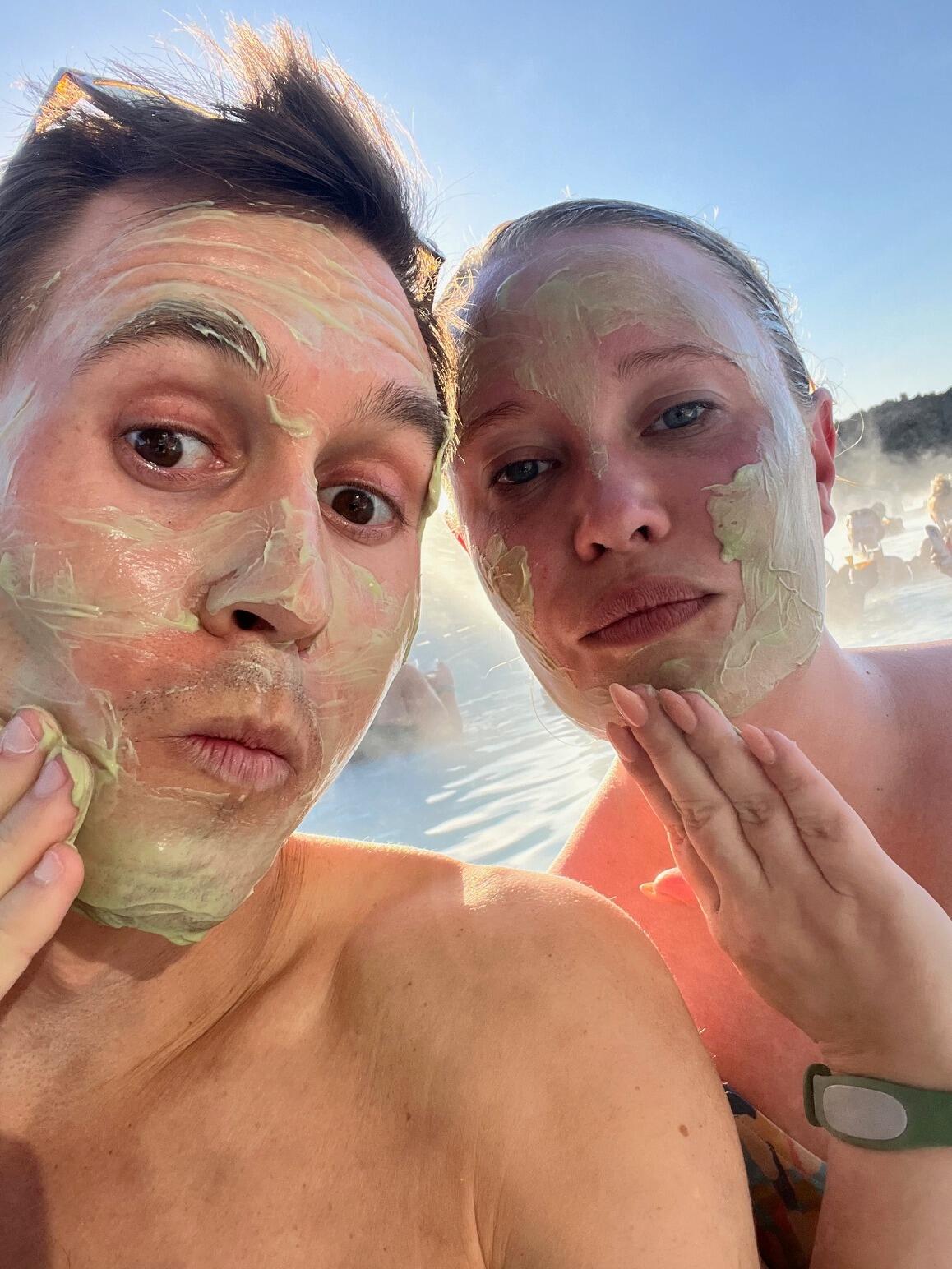 Embracing local skincare recommendations at the Blue Lagoon in Iceland. 