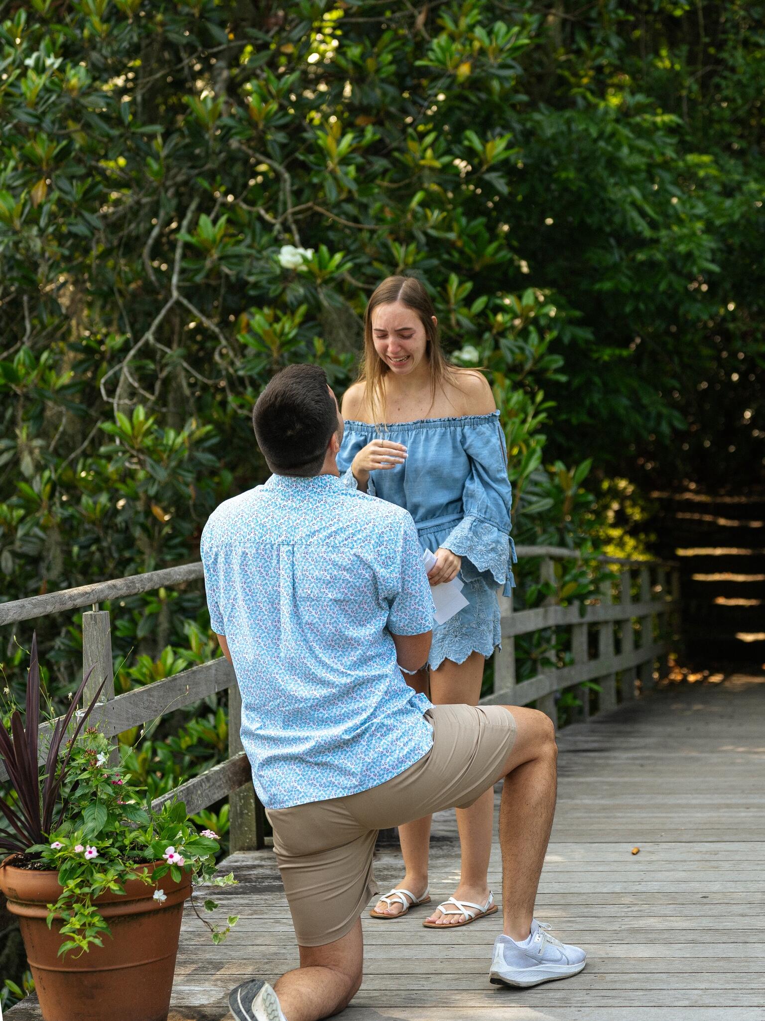 Just when Julia was least expecting it, Wes planned a date to Middleton Place where he proposed and Julia said YES!