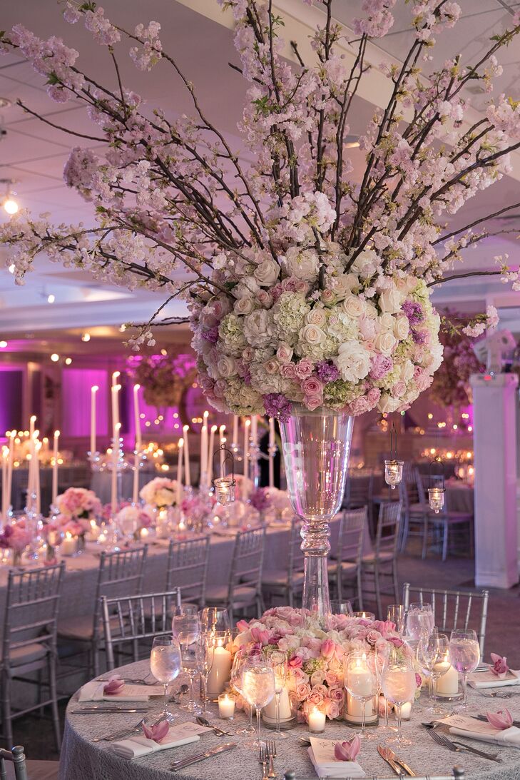 Tall Ornate Pink Cherry Blossom Centerpieces