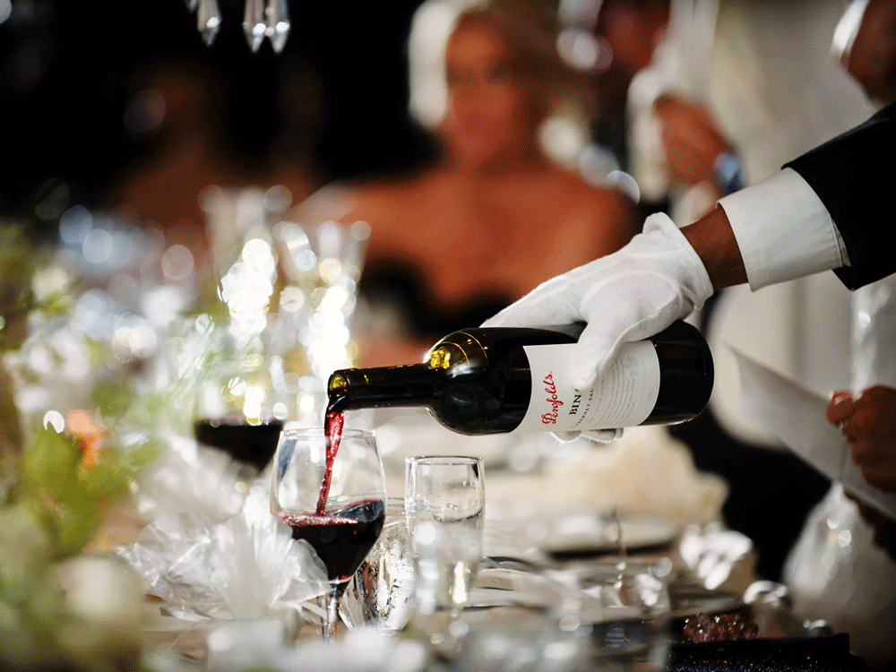 Wedding wine service at a reception.