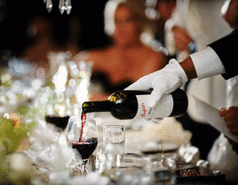 Wedding wine service at a reception.