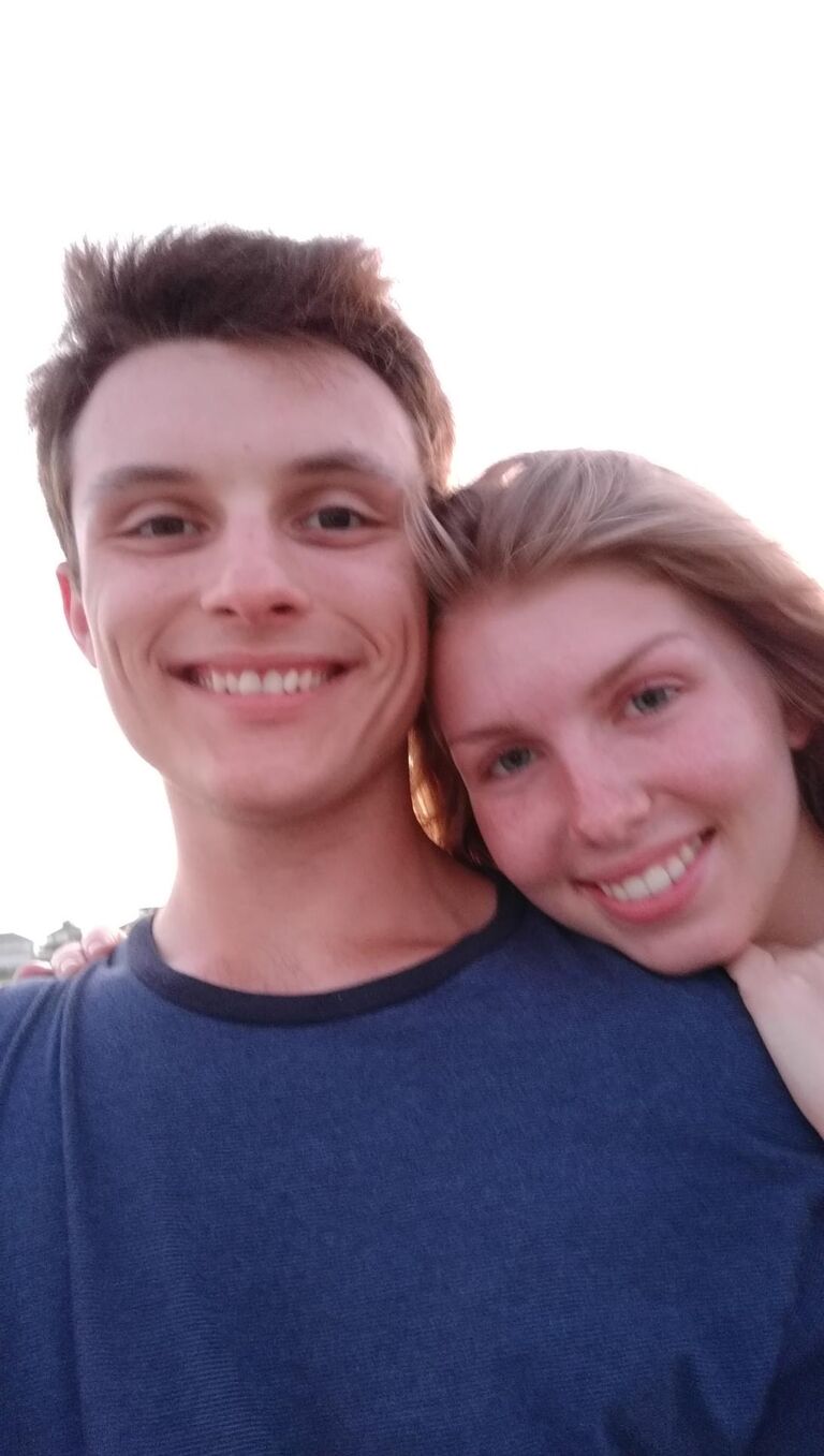 Tyler and Sam walking along the Galveston State Park beach.
