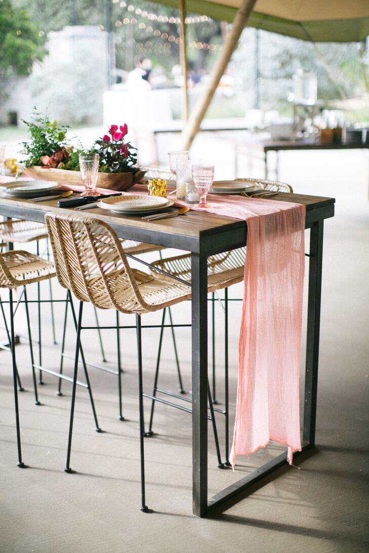 High Top Tables With Pink Runners And Modern Chairs