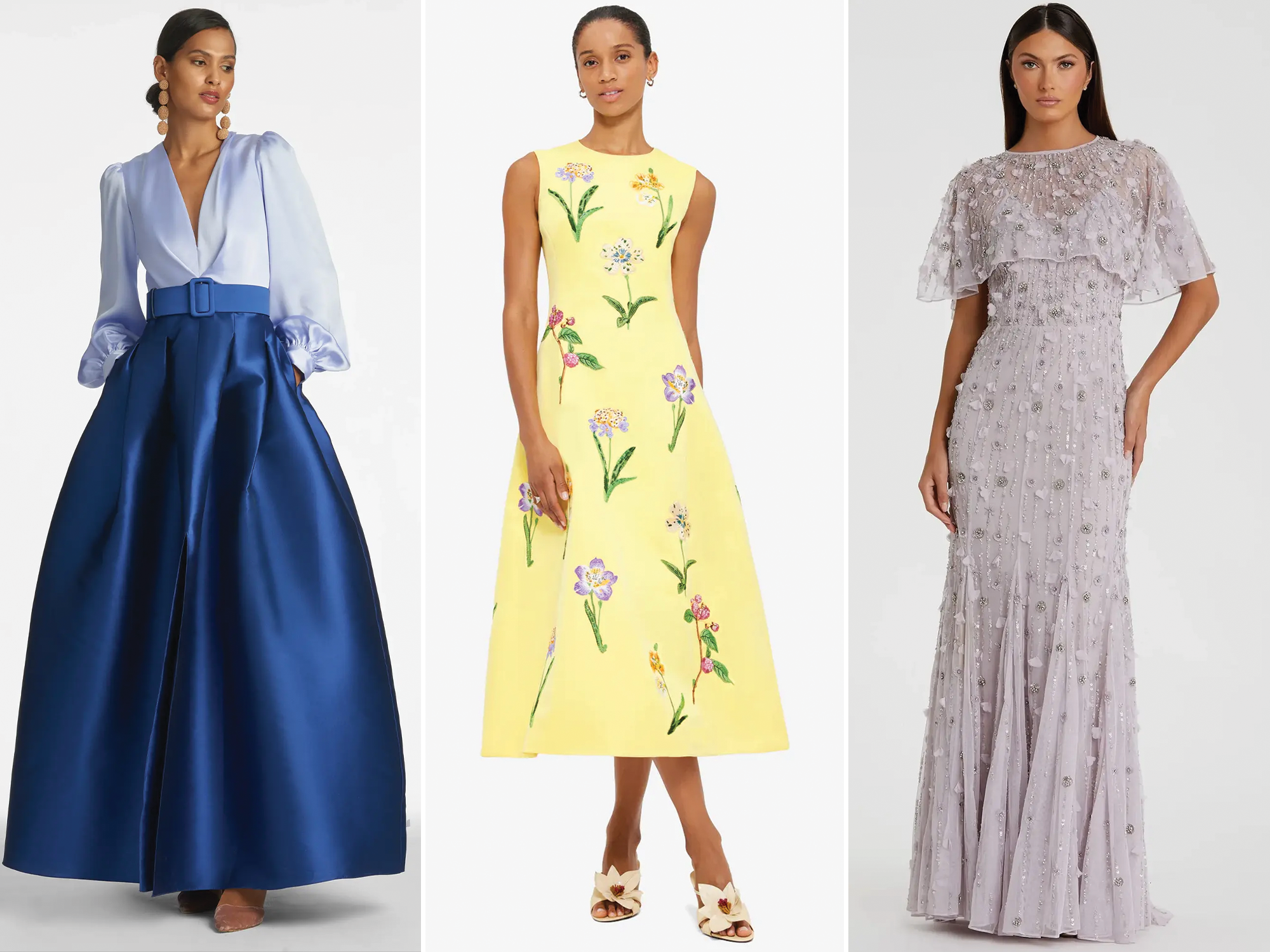 Collage of three spring mother-of-the-bride dresses