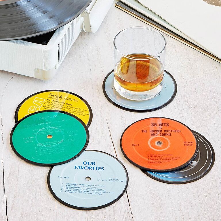 Upcycled record coasters cool groomsmen gift idea