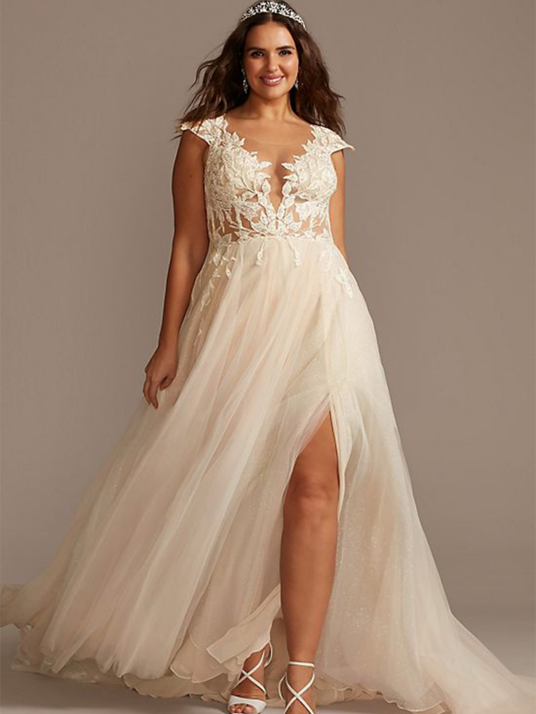 Formal Dress: 7046. Long Wedding Dress, Illusion Neckline, Ball