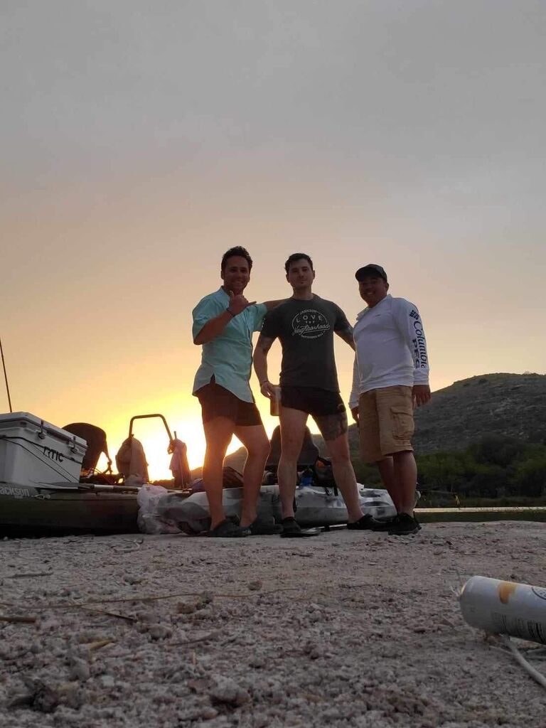 Josh with Mike (Best Man), and Tony (Groomsman), during their Devils River fishing trip.