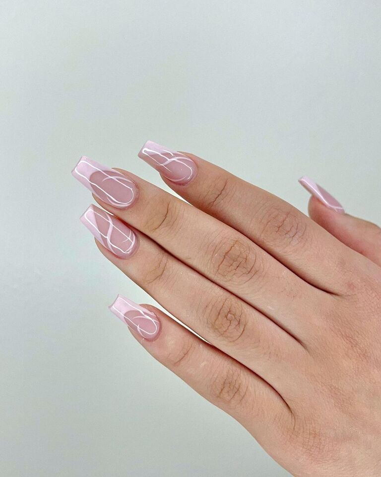 glossy french manicure with square nails
