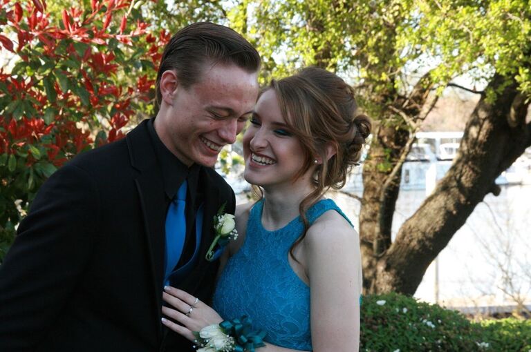 We had to do distance since I (Sophia) was already in college, but we spent any time together that we could every weekend. I would come home to visit Matt all the time. This is Matt's senior prom in 2019!