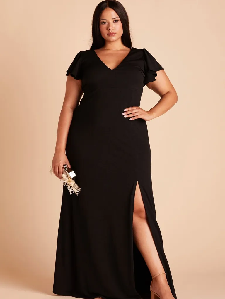 Black crepe maxi plus size bridesmaid dress