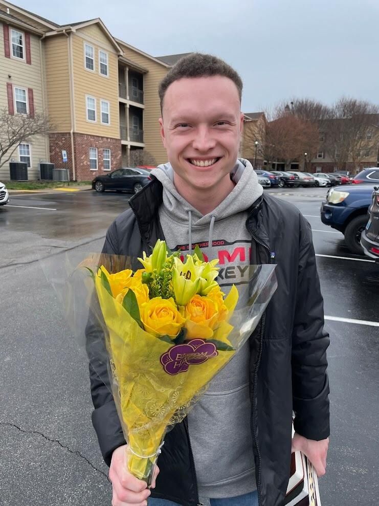 Meredith surprised Nick by flying into town a day early on her spring break!