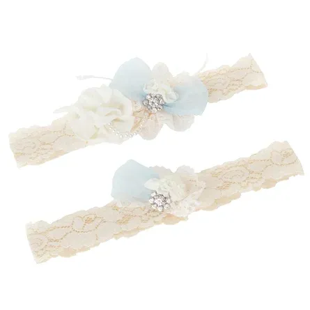 Set of Two gartes, personalised wedding garter in box, something blue tulle  lace garter & personalised toss set, garter for bride, bridal shower gift  for bride, ivory tulle garter set, gift for